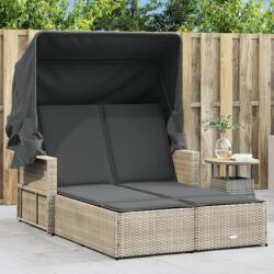 vidaXL világosszürke polyrattan dupla napozóágy tetővel és párnával (365812)
