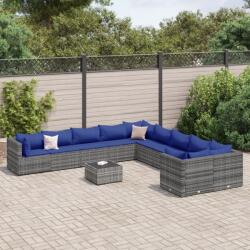 vidaXL 11 részes szürke polyrattan kerti ülőgarnitúra párnákkal (3308359)