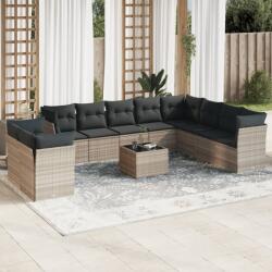 vidaXL 11 részes világosszürke polyrattan kerti ülőgarnitúra párnákkal (3249711)