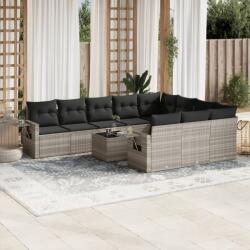 vidaXL 11 részes világosszürke polyrattan kerti ülőgarnitúra párnákkal (3220701)