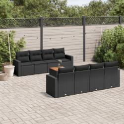 vidaXL 9 részes fekete polyrattan kerti ülőgarnitúra párnákkal (3256370)