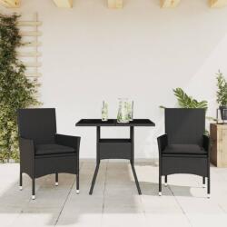 vidaXL 3 részes fekete polyrattan/üveg kerti étkezőgarnitúra párnákkal (3278601)