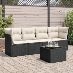 vidaXL 5 részes fekete polyrattan kerti kanapészett párnákkal (3217236)