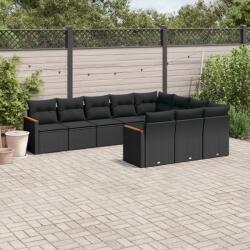 vidaXL 10 részes fekete polyrattan kerti ülőgarnitúra párnákkal (3226335)