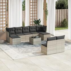 vidaXL 10 részes világosszürke polyrattan kerti ülőgarnitúra párnákkal (3218282)