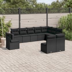 vidaXL 10 részes fekete polyrattan kerti ülőgarnitúra párnákkal (3219095)