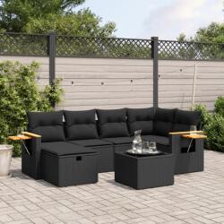 vidaXL 7 részes fekete polyrattan kerti ülőgarnitúra párnával (3265521)