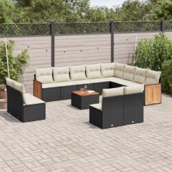 vidaXL 13 részes fekete polyrattan kerti ülőgarnitúra párnákkal (3228156)