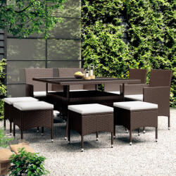 vidaXL 9 részes barna polyrattan kerti étkezőgarnitúra (3058351)