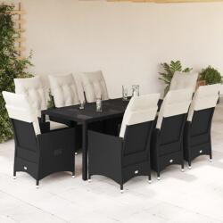vidaXL 9 részes fekete polyrattan kerti étkezőgarnitúra párnákkal (3276699)
