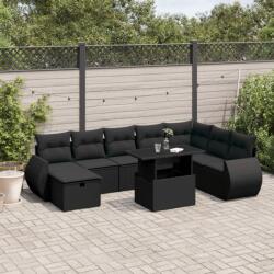 vidaXL 9 részes fekete polyrattan kerti ülőgarnitúra párnákkal (3275185)