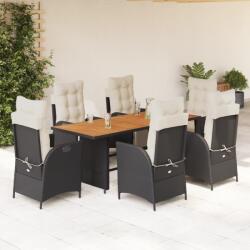 vidaXL 7 részes fekete polyrattan kerti étkezőgarnitúra párnával (3213366)