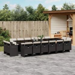 vidaXL 17 részes fekete polyrattan kerti étkezőgarnitúra párnákkal (3277829)