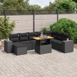 vidaXL 9 részes fekete polyrattan kerti ülőgarnitúra párnákkal (3275960)