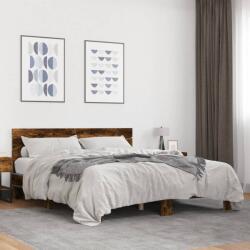 vidaXL füstös tölgy színű szerelt fa és fém ágykeret 150 x 200 cm (3280144)