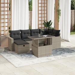 vidaXL 7 részes világosszürke polyrattan kerti ülőgarnitúra párnákkal (3274822)