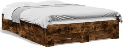 vidaXL füstös tölgy színű szerelt fa ágykeret fiókokkal 135 x 190 cm (3280409) - vidaxl
