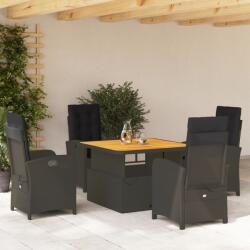 vidaXL 5 részes fekete polyrattan kerti étkezőgarnitúra párnákkal (3277329)