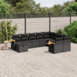 vidaXL 10 részes fekete polyrattan kerti ülőgarnitúra párnákkal (3227154)
