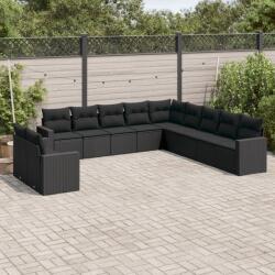 vidaXL 11 részes fekete polyrattan kerti ülőgarnitúra párnákkal (3219175)