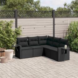 vidaXL 5 részes fekete polyrattan kerti kanapészett párnákkal (3252482)