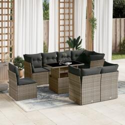 vidaXL 9 részes szürke polyrattan kerti ülőgarnitúra párnákkal (3266730)