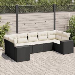 vidaXL 7 részes fekete polyrattan kerti ülőgarnitúra párnával (3255323)