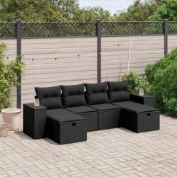 vidaXL 6 részes fekete polyrattan kerti ülőgarnitúra párnákkal (3264471)