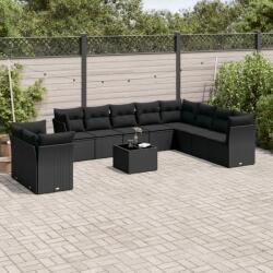 vidaXL 11 részes fekete polyrattan kerti ülőgarnitúra párnákkal (3249704)