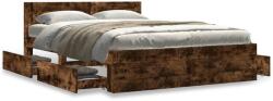 vidaXL füstös tölgy színű szerelt fa ágykeret fejtámlával 140x190 cm (3295594) - vidaxl