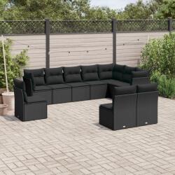 vidaXL 10 részes fekete polyrattan kerti ülőgarnitúra párnákkal (3249634)