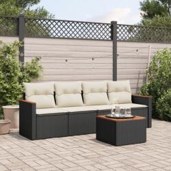 vidaXL 5 részes fekete polyrattan kerti kanapészett párnákkal (3225776)