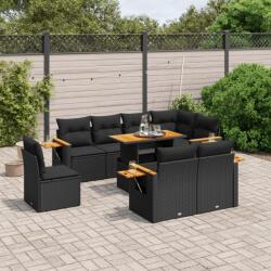 vidaXL 9 részes fekete polyrattan kerti ülőgarnitúra párnákkal (3273610)
