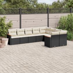 vidaXL 9 részes fekete polyrattan kerti ülőgarnitúra párnákkal (3258703)