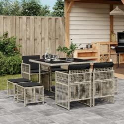vidaXL 9részes világosszürke polyrattan kerti étkezőgarnitúra párnával (3210959)