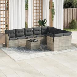 vidaXL 10 részes világosszürke polyrattan kerti ülőgarnitúra párnákkal (3218182)