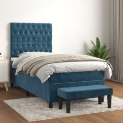 vidaXL sötétkék bársony rugós ágy matraccal 90 x 200 cm (3138005)