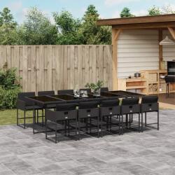 vidaXL 11 részes fekete polyrattan kerti étkezőgarnitúra párnákkal (3278058)