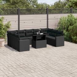 vidaXL 10 részes fekete polyrattan kerti ülőgarnitúra párnákkal (3267475)