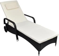 vidaXL fekete polyrattan napozóágy kerekekkel (42482) - vidaxl
