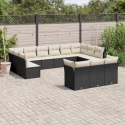 vidaXL 13 részes fekete polyrattan kerti ülőgarnitúra párnákkal (3250285)