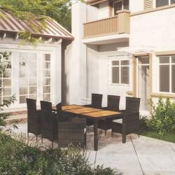 vidaXL 7 részes fekete polyrattan kültéri étkezőszett párnákkal (3094837)