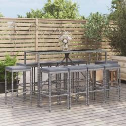 vidaXL 11 részes szürke polyrattan kerti bárszett párnákkal (3187640)