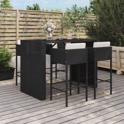 vidaXL 5 részes fekete polyrattan kerti bárszett párnával (3200667) - vidaxl