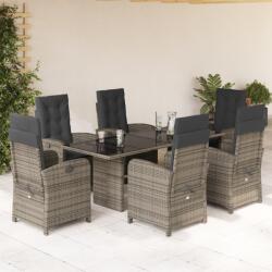 vidaXL 7 részes szürke polyrattan kerti étkezőgarnitúra párnával (3212257)