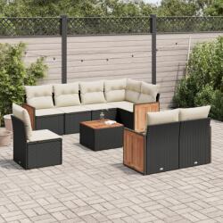 vidaXL 9 részes fekete polyrattan kerti ülőgarnitúra párnákkal (3227848)