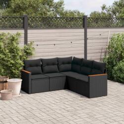 vidaXL 5 részes fekete polyrattan kerti kanapészett párnákkal (3225957)