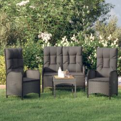 vidaXL 3 részes fekete polyrattan kerti étkezőgarnitúra párnákkal (3185093)