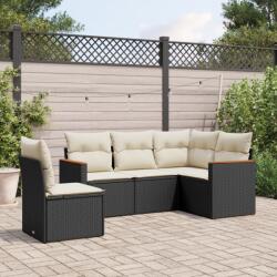 vidaXL 5 részes fekete polyrattan kerti kanapészett párnákkal (3258374)