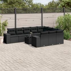 vidaXL 11 részes fekete polyrattan kerti ülőgarnitúra párnákkal (3255432)